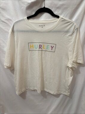 Hurley Cream Cropped Tee with Rainbow Letter Logo